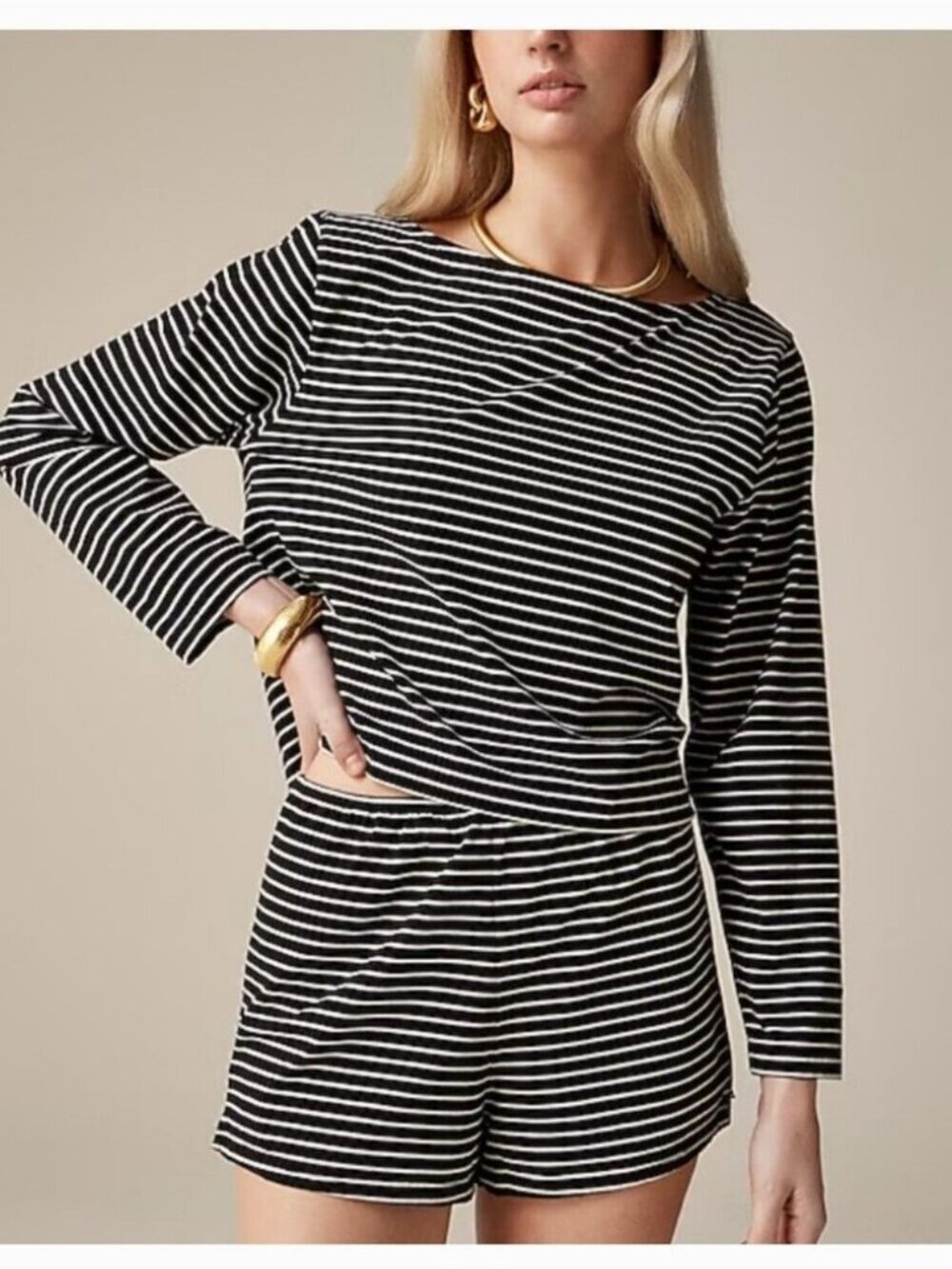 J.CREW NWT Pima cotton Long-Sleeve T-Shirt Stripe Top Black Medium